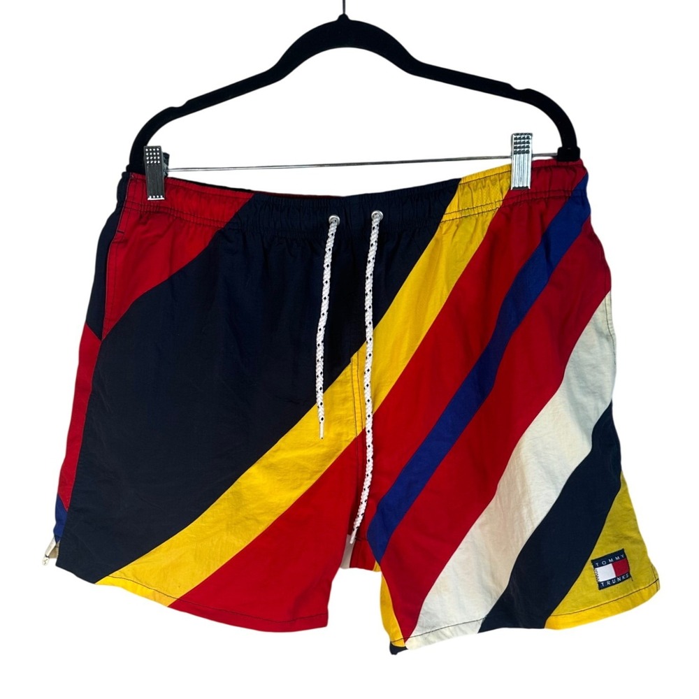 Tommy Hilfiger Men's Multicolor Striped Colorblock Swim Trunks Size Large
